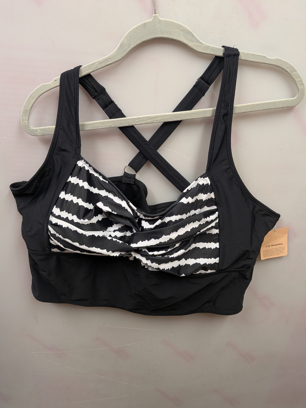 BloomChic Black Ruffle Trim Ruched Front Swim Top